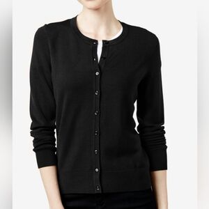 Charter Club Classic Black Crewneck Button-Front Sweater NWT Size Medium